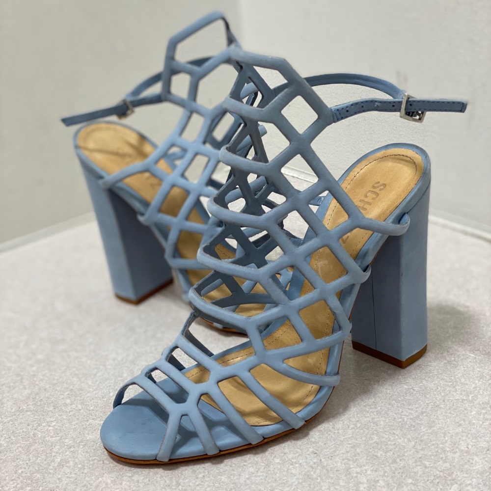 NWOT Schutz Jaden Blue Suede Caged Heel Sandal